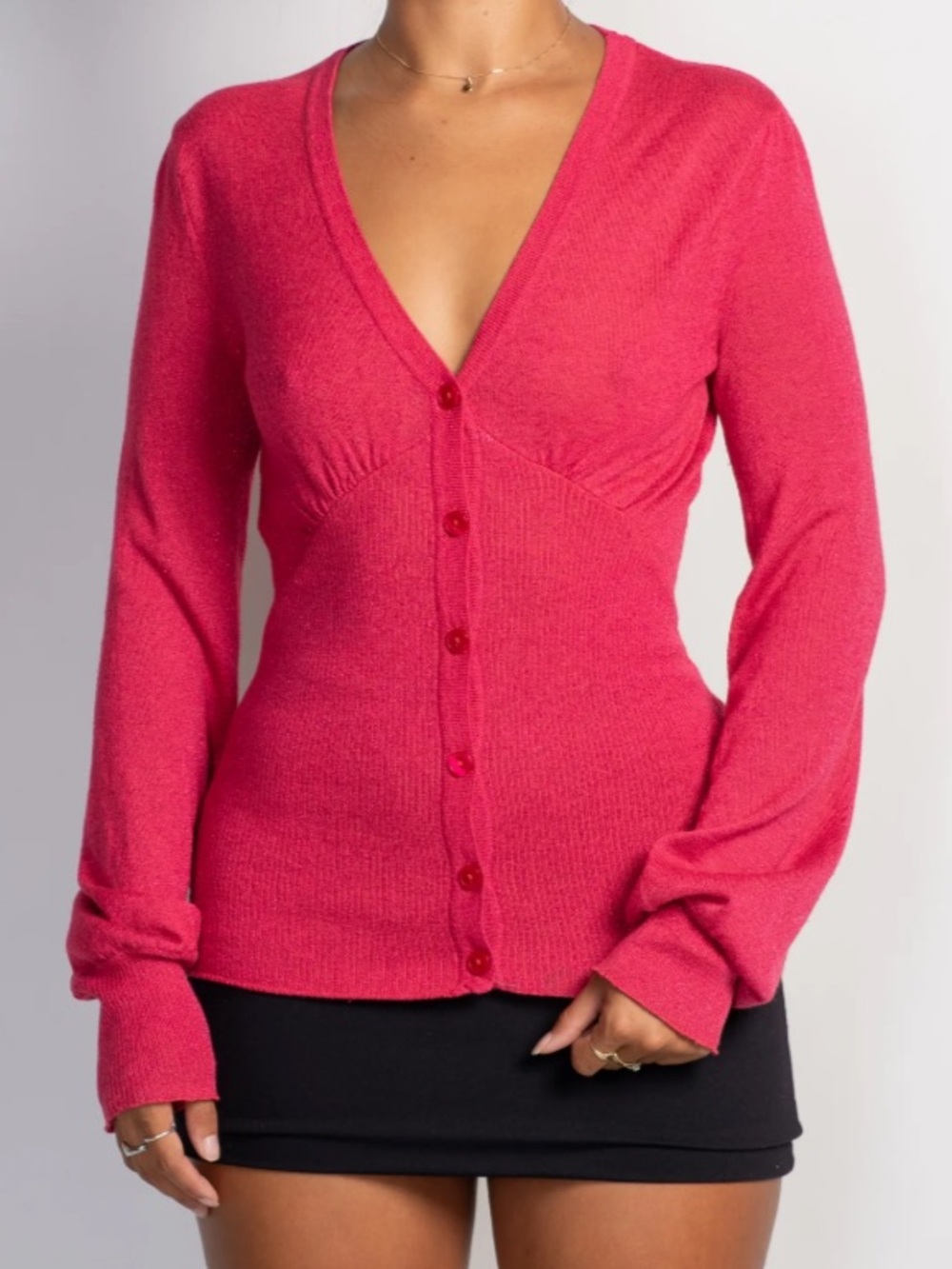 H&M Women's Fitted V-Neck Button Cardigan Sweater - Pink